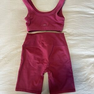 Alo Pink Sports Bra and Shorts Set